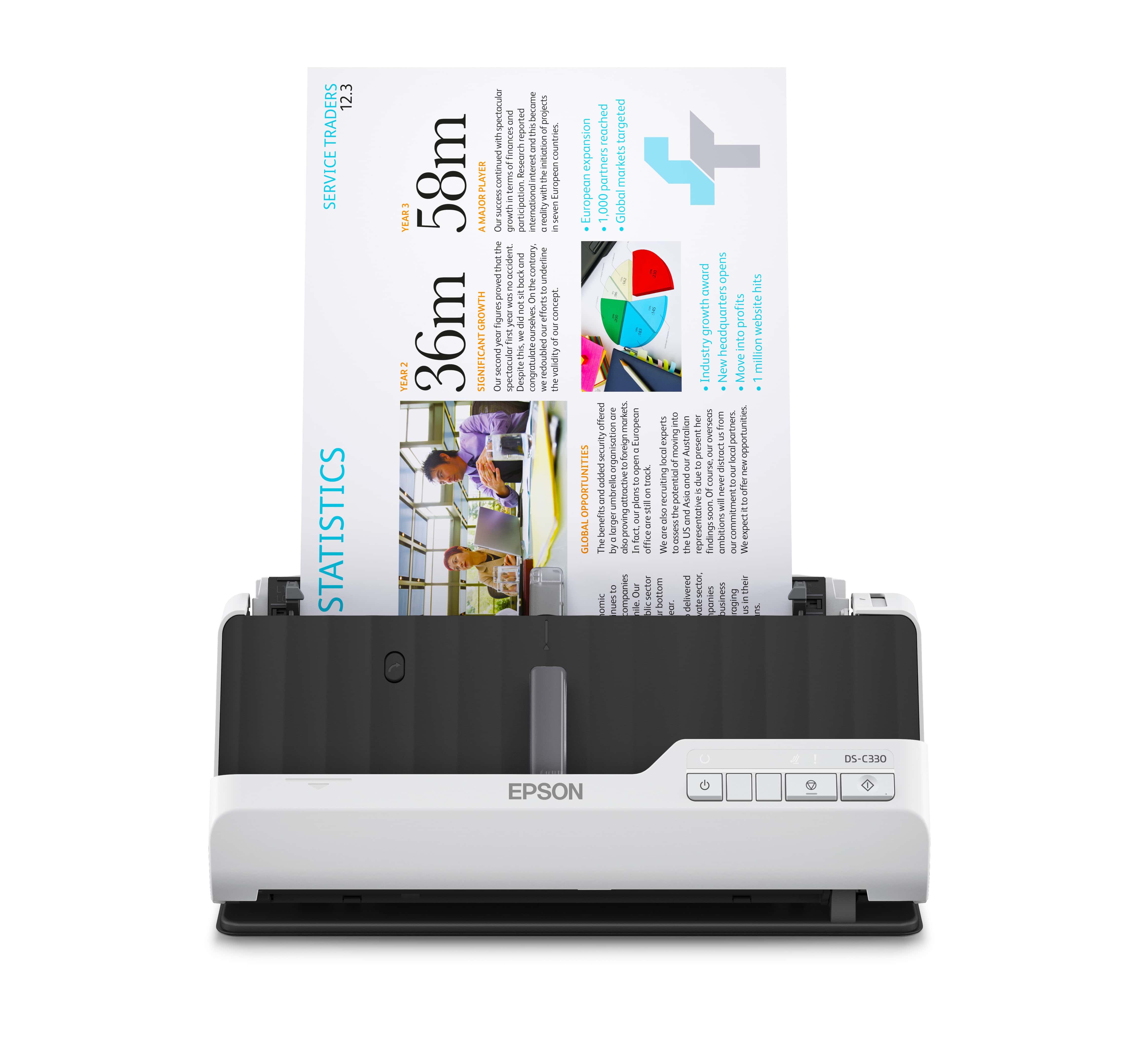 Epson DS-C330 Scanner met ADF + invoer voor losse vellen 600 x 600 DPI A4 Zwart, Wit (B11B272401) thumbnail