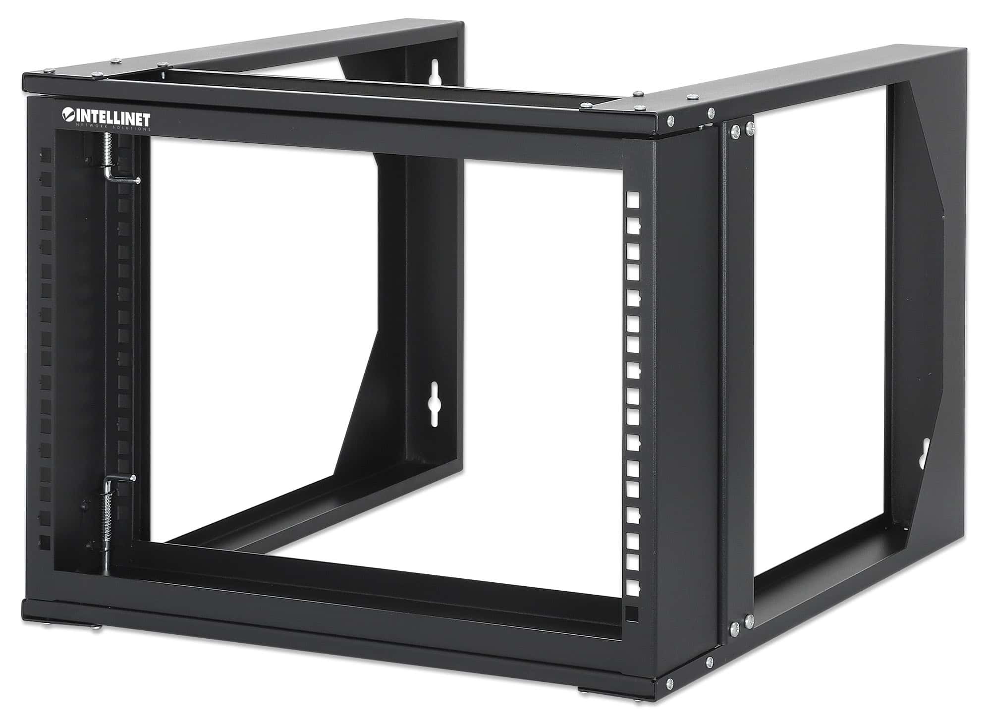 Intellinet 19" open frame rack voor wandmontage, 6U, scharnierend voorframe, 2-post uitvoering, diepte 17,7", bouwpakket, zwart RAL 9004 (716178) thumbnail