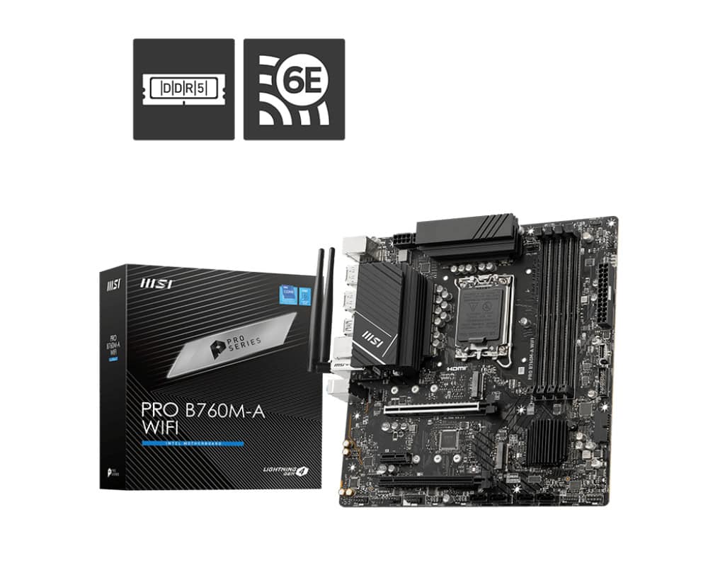 MSI PRO B760M-A WIFI moederbord Intel B760 LGA 1700 micro ATX (7D99-007R) thumbnail