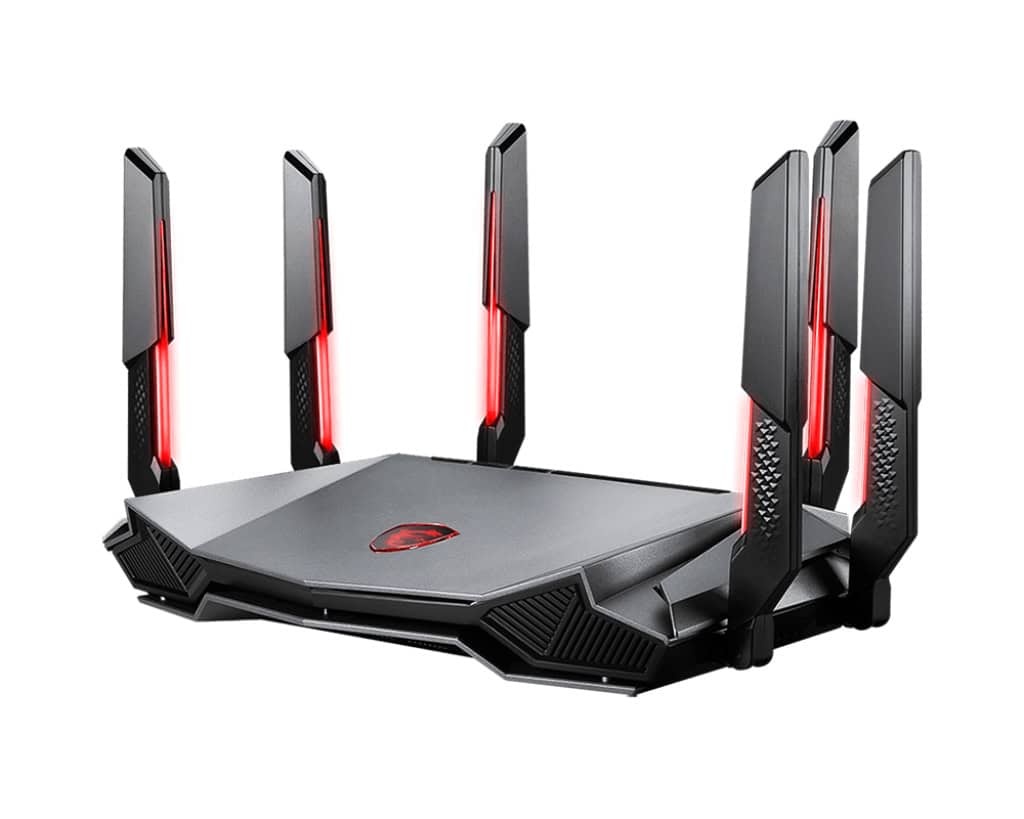 MSI RADIX AXE6600 WIFI 6E TRI-BAND draadloze router Gigabit Ethernet Dual-band (2.4 GHz / 5 GHz) Zwart, Rood (GRAXE66) thumbnail MSI RADIX AXE6600 WIFI 6E TRI-BAND draadloze router Gigabit Ethernet Dual-band (2.4 GHz / 5 GHz) Zwart, Rood (GRAXE66) thumbnail