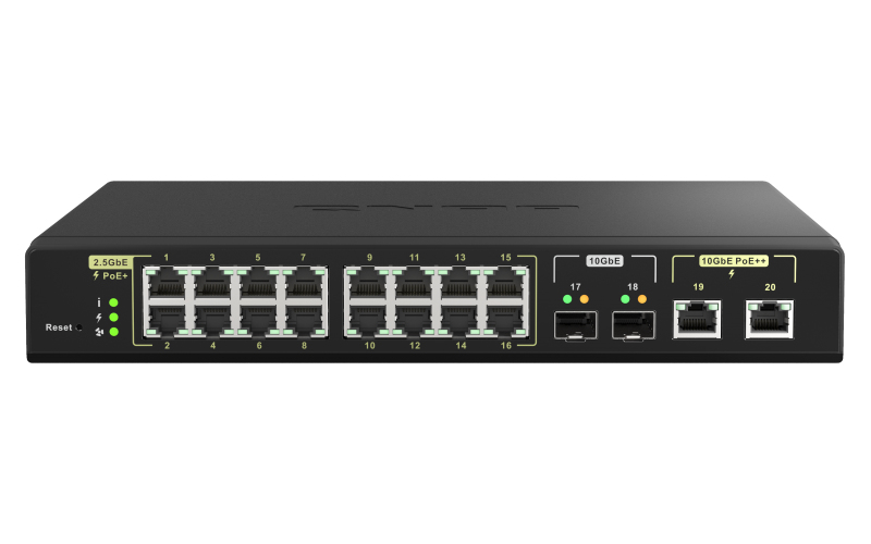 QNAP QSW-M2116P-2T2S netwerk-switch Managed L2 2.5G Ethernet Power over Ethernet (PoE) Zwart (QSW-M2116P-2T2S) thumbnail