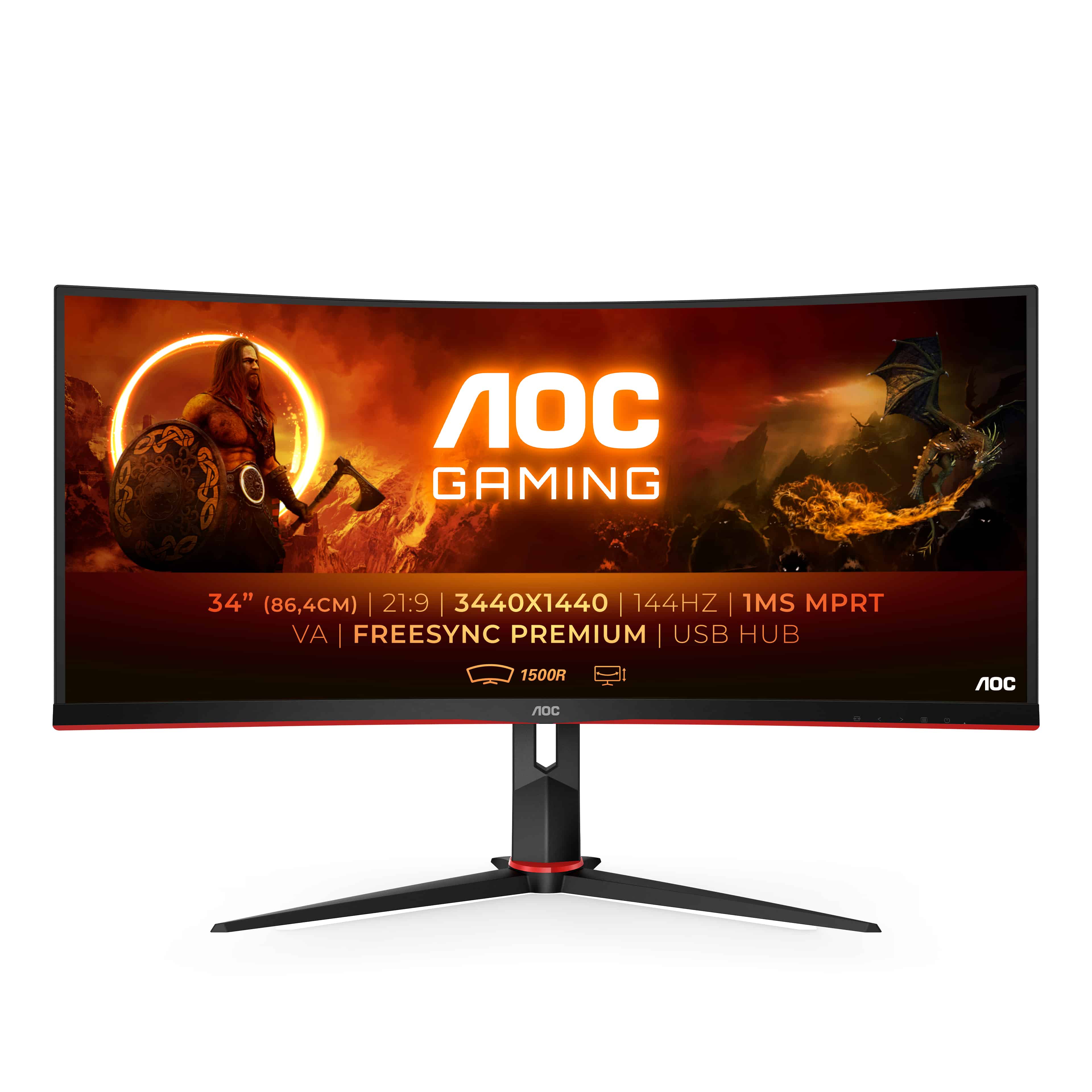 AOC G2 CU34G2X/BK computer monitor 86,4 cm (34) 3440 x 1440 Pixels Quad HD LED Zwart, Rood (CU34G2X/BK) thumbnail
