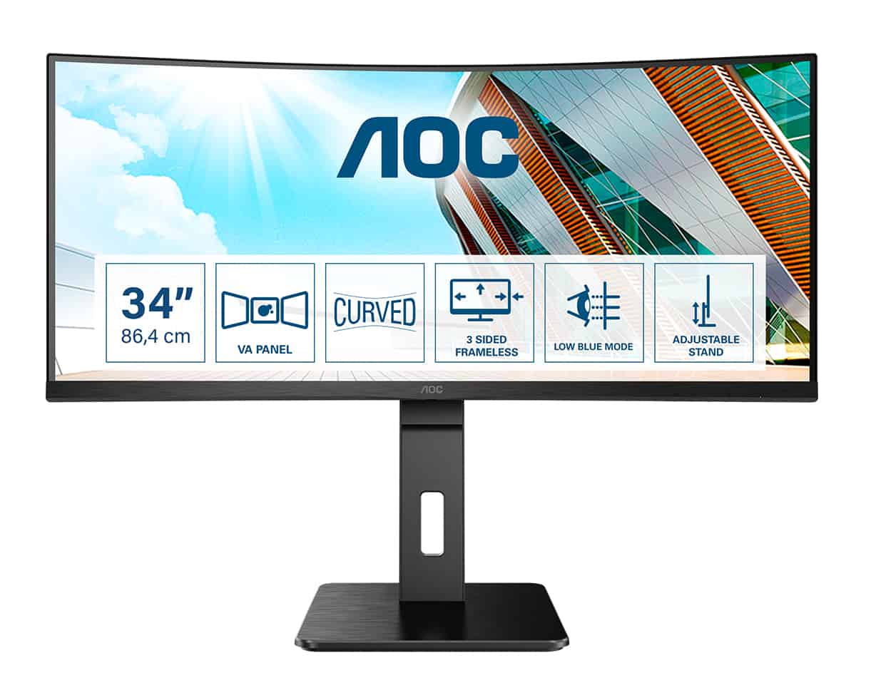 AOC P2 CU34P2A LED display 86,4 cm (34) 3440 x 1440 Pixels Quad HD Zwart (CU34P2A) thumbnail