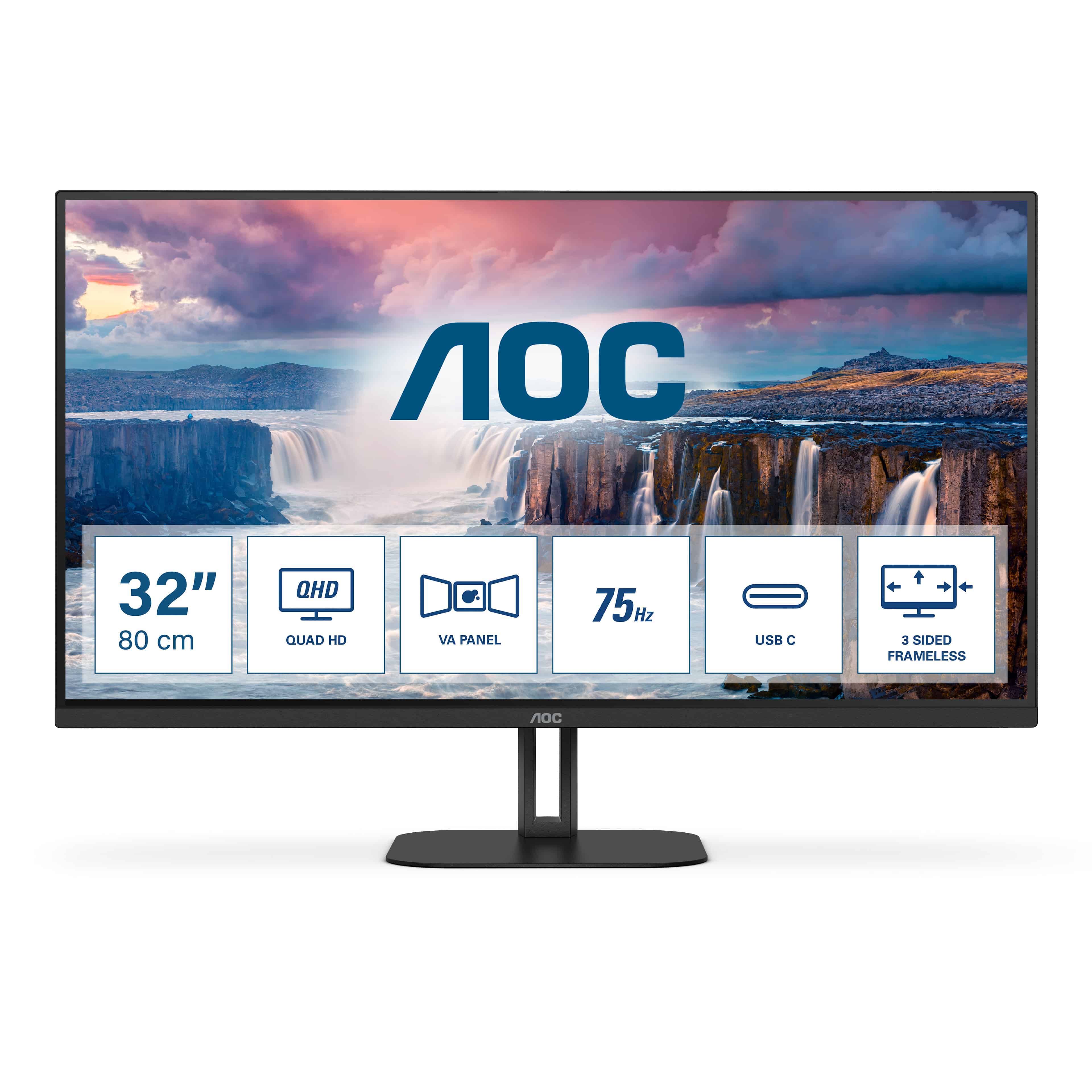 AOC V5 Q32V5CE 80 cm (31.5) 2560 x 1440 Pixels Quad HD LED Zwart (Q32V5CE/BK) thumbnail