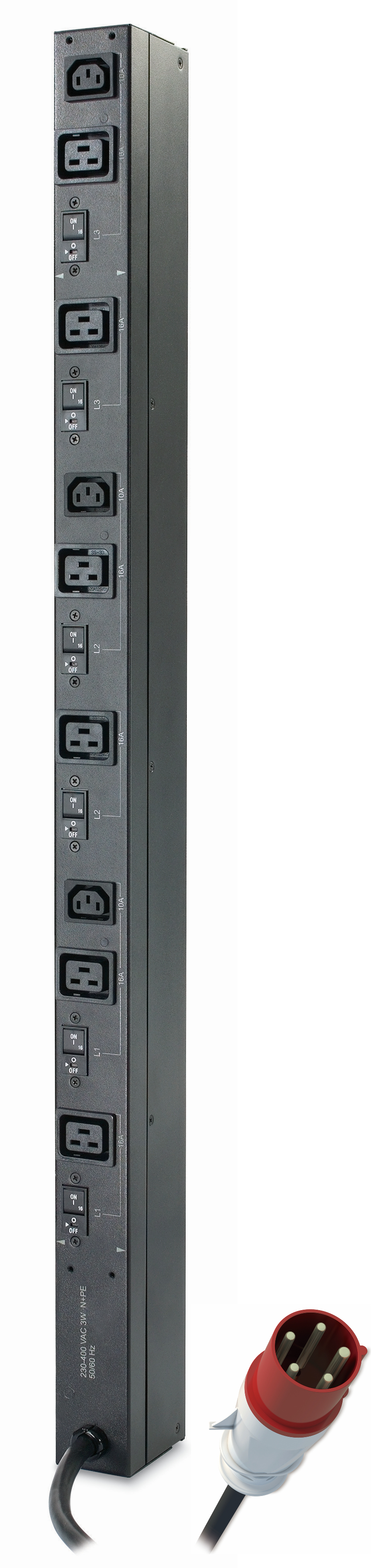 APC Rack PDU, Basic, ZeroU, 32A, 400V, (3x) C13 & (6x) C19, IEC 309 32A 3Fase stekker (AP7555A) thumbnail