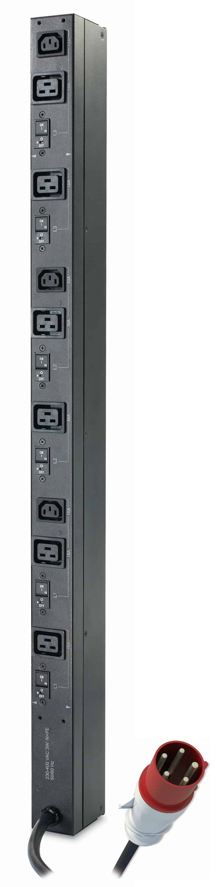 APC Rack PDU, Basic, ZeroU, 32A, 400V, (3x) C13 & (6x) C19, IEC 309 32A 3Fase stekker (AP7555A) thumbnail