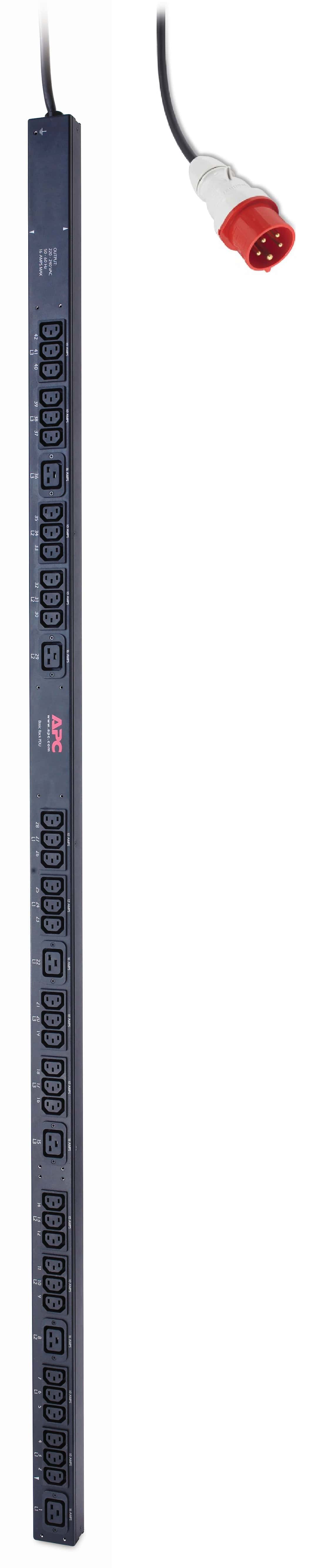 APC Rack PDU, Basic, ZeroU, 16A, 400V, (36x) C13 & (6x) C19, IEC 309 16A 3Fase stekker (AP7557BLUX667) thumbnail