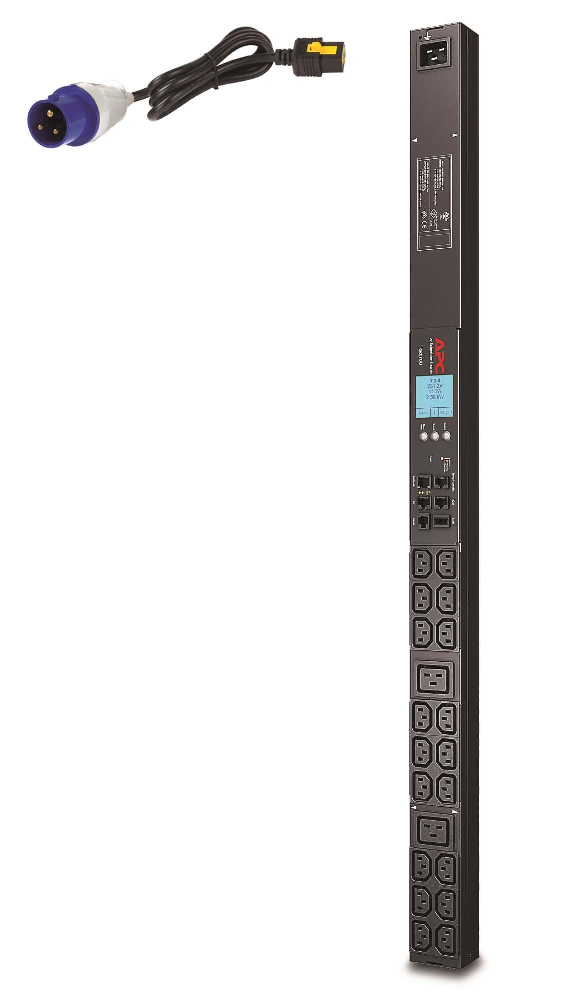 APC Rack PDU, Metered, ZeroU, 16A, 230V, (18x) C13 & (2x) C19, IEC 309 16A stekker (AP8858EU3) thumbnail