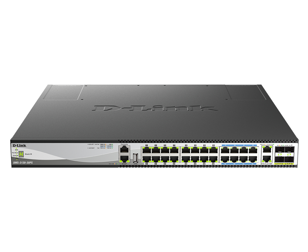 D-Link DMS-3130-30PS netwerk-switch Managed L3 2.5G Ethernet (100/1000/2500) Power over Ethernet (PoE) 1U Zwart (DMS-3130-30PS/E) thumbnail D-Link DMS-3130-30PS netwerk-switch Managed L3 2.5G Ethernet (100/1000/2500) Power over Ethernet (PoE) 1U Zwart (DMS-3130-30PS/E) thumbnail