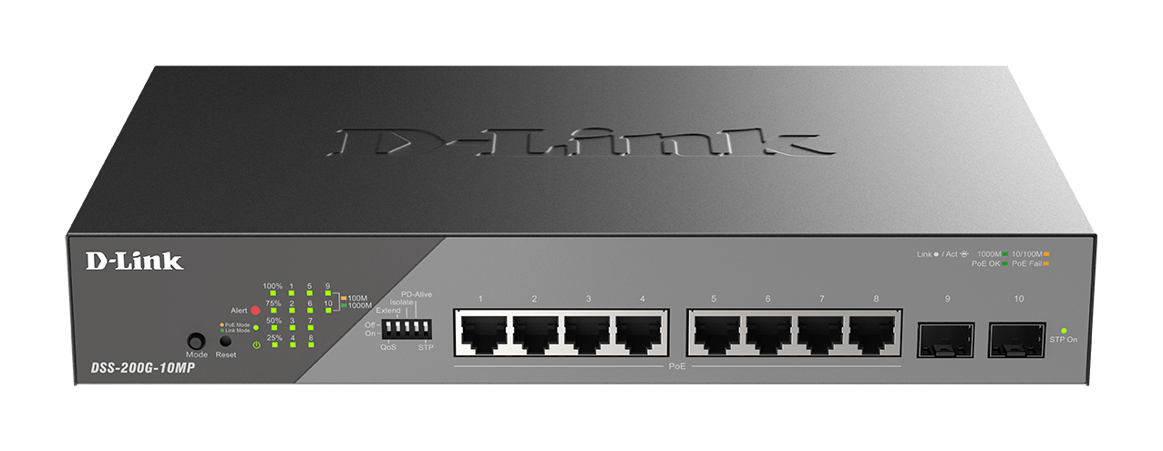 D-Link DSS-200G-10MP/E netwerk-switch Managed L2 Gigabit Ethernet (10/100/1000) Power over Ethernet (PoE) 1U Grijs (DSS-200G-10MP/E) thumbnail