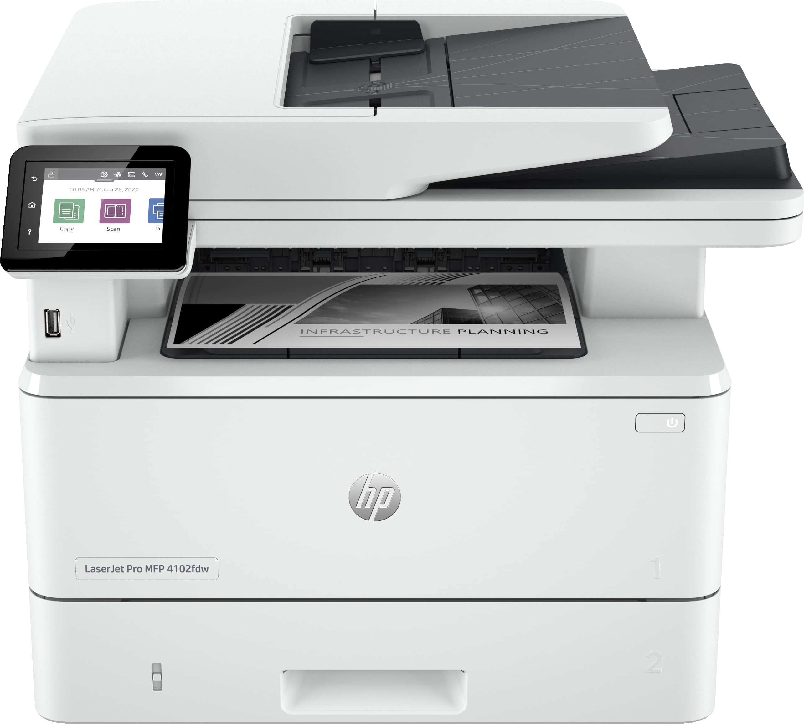 HP LaserJet Pro MFP 4102dw printer, Zwart-wit, Printer voor Kleine en middelgrote ondernemingen, Printen, kopiëren, scannen, Draadloos; Geschikt voor Instant Ink; Printen vanaf een telefoon of tablet; Automatische documentinvoer (2Z622F) thumbnail