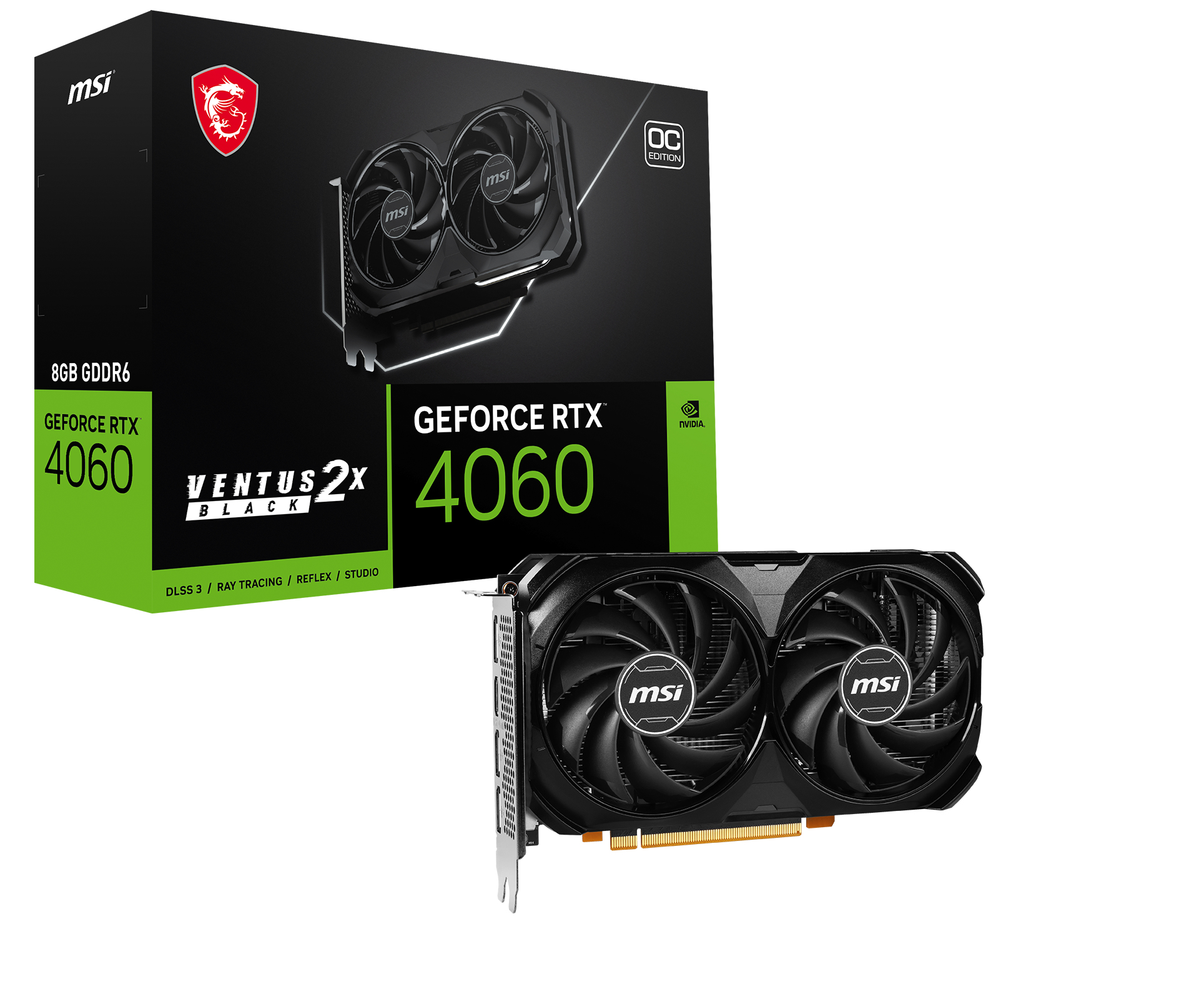 MSI VENTUS GEFORCE RTX 4060 2X BLACK 8G OC videokaart NVIDIA 8 GB GDDR6 (V516-004R) thumbnail