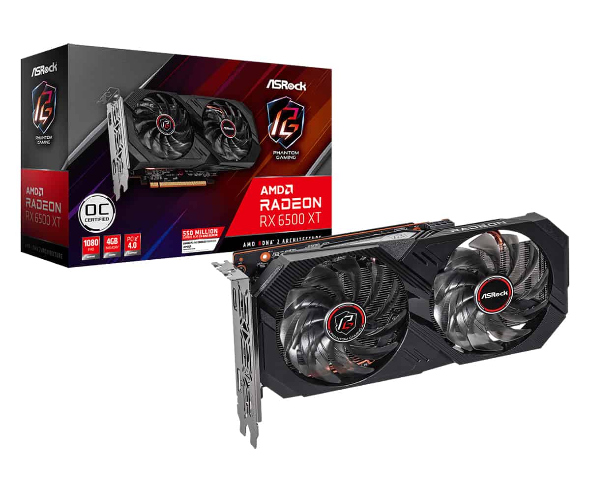 Asrock Phantom Gaming RX 6500 XT AMD Radeon RX 6500 XT 4 GB GDDR6 (90-GA3NZZ-00UANF) thumbnail