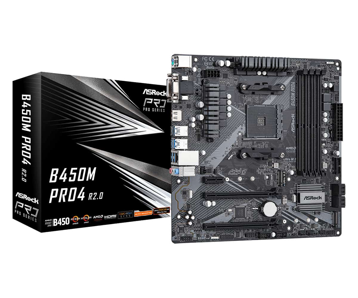Asrock B450M Pro4 R2.0 AMD B450 Socket AM4 micro ATX (90-MXBEG0-A0UAYZ) thumbnail