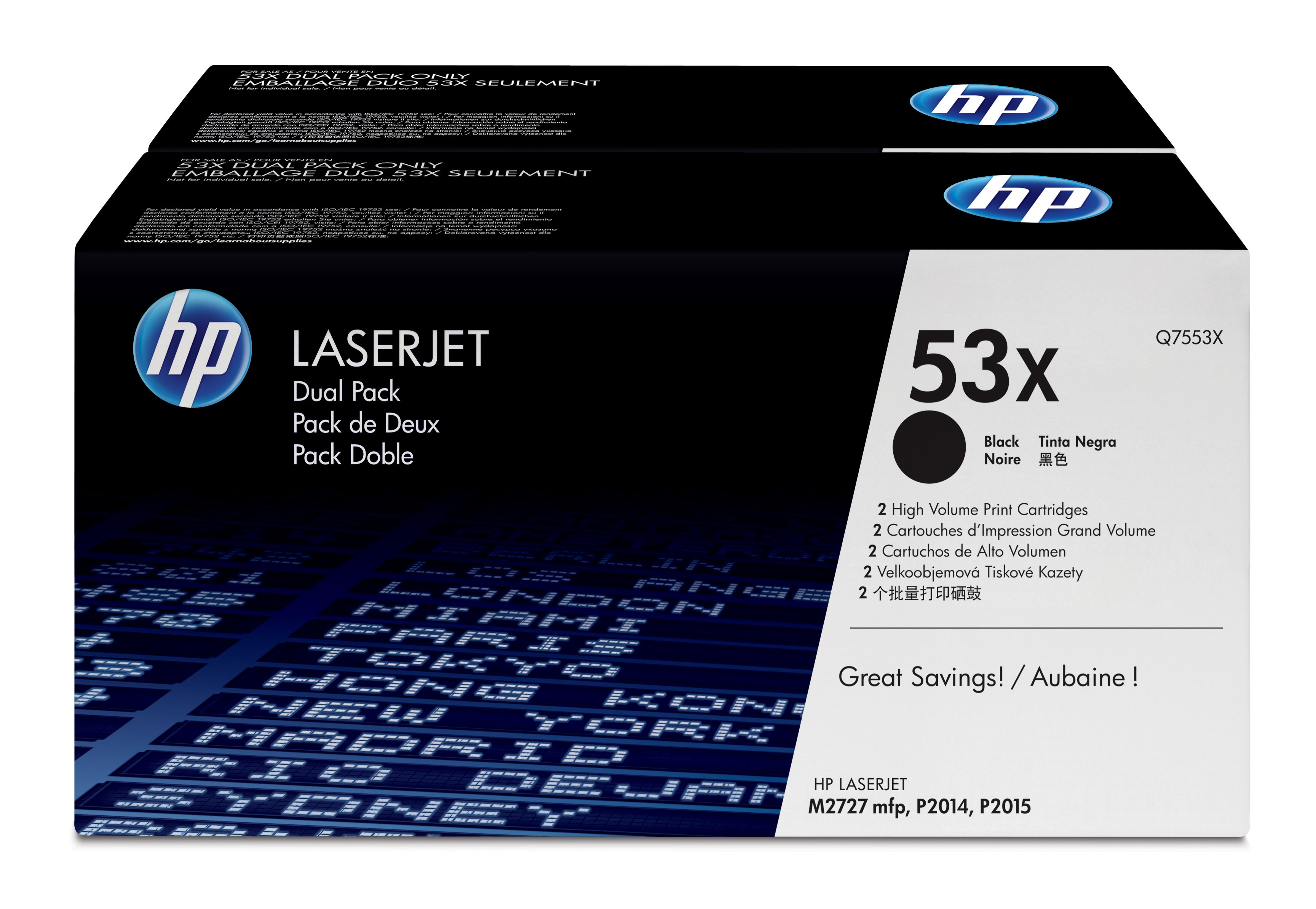 HP 53X originele high-capacity zwarte LaserJet tonercartridge, 2-pack (Q7556) thumbnail