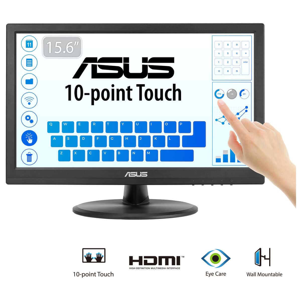 ASUS VT168HR computer monitor 39,6 cm (15.6") 1366 x 768 Pixels WXGA LED Touchscreen Zwart (90LM02G1-B04170) thumbnail