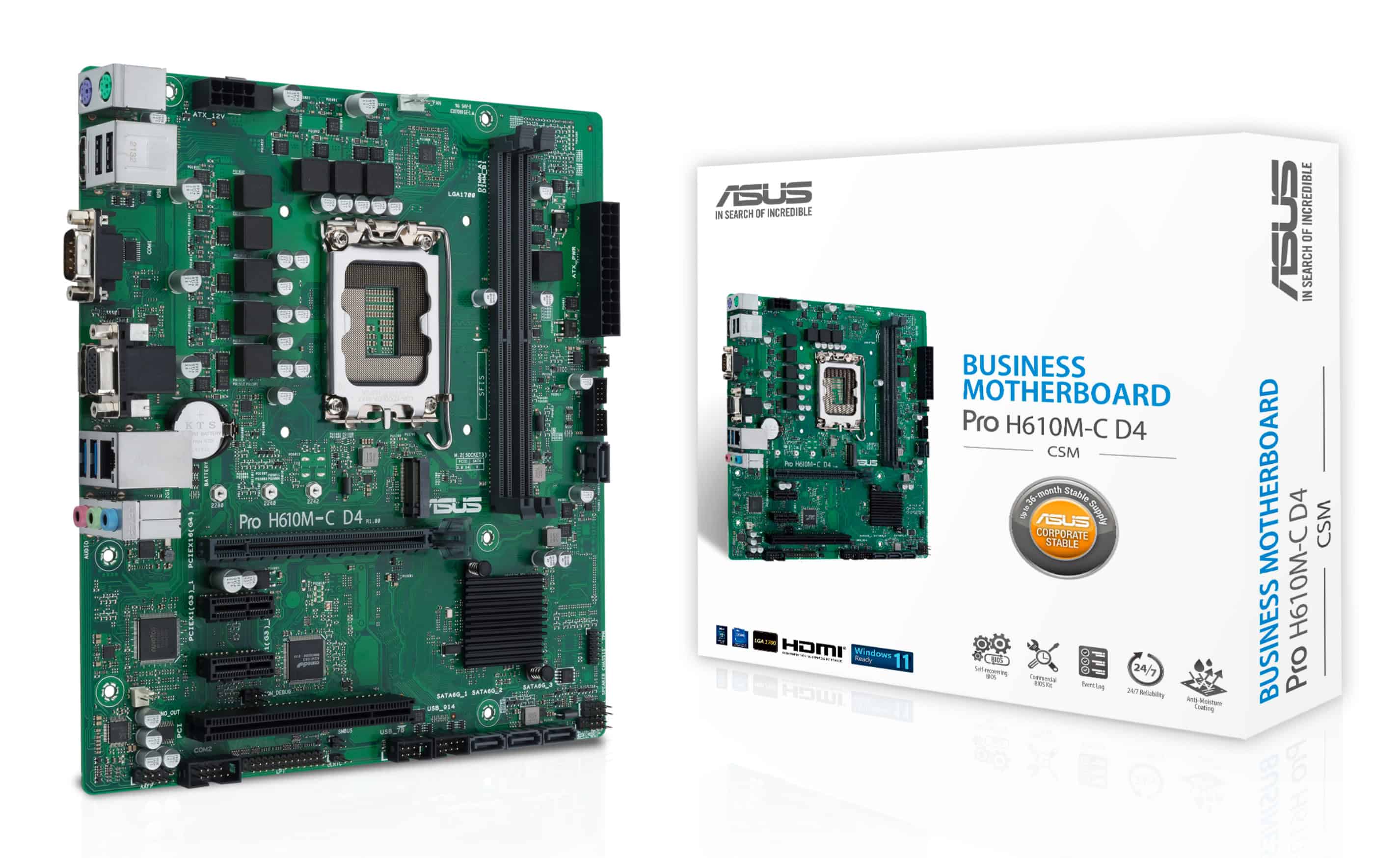 ASUS PRO H610M-C D4-CSM Intel H610 LGA 1700 micro ATX (90MB1A30-M0EAYC) thumbnail