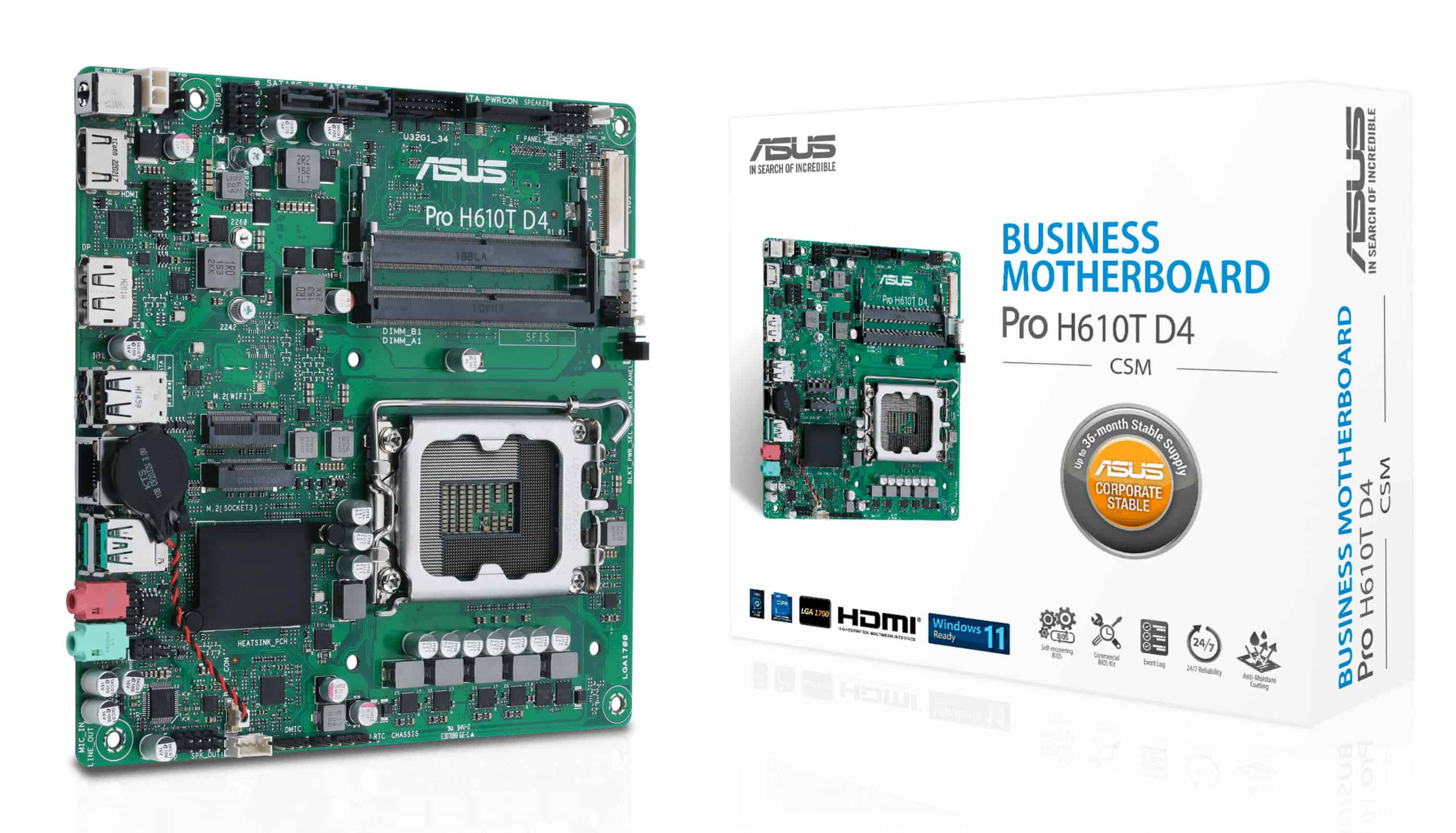 ASUS Pro H610T D4-CSM Intel H610 LGA 1700 Thin Mini ITX (90MB1AM0-M0EAYC) thumbnail