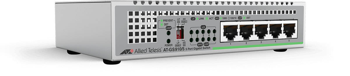 Allied Telesis AT-GS910/5-30 netwerk-switch Unmanaged Gigabit Ethernet (10/100/1000) 1U Grijs (AT-GS910/5-30) thumbnail