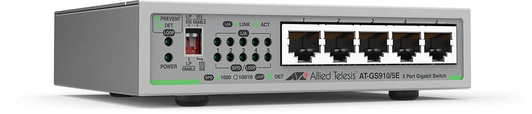 Allied Telesis AT-GS910/5E-30 netwerk-switch Unmanaged Gigabit Ethernet (10/100/1000) 1U Grijs (AT-GS910/5E-30) thumbnail