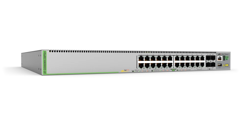 Allied Telesis AT-GS980MX/28PSM-50 netwerk-switch Managed L3 Gigabit Ethernet (10/100/1000) Power over Ethernet (PoE) 1U Grijs (AT-GS980MX/28PSM50) thumbnail