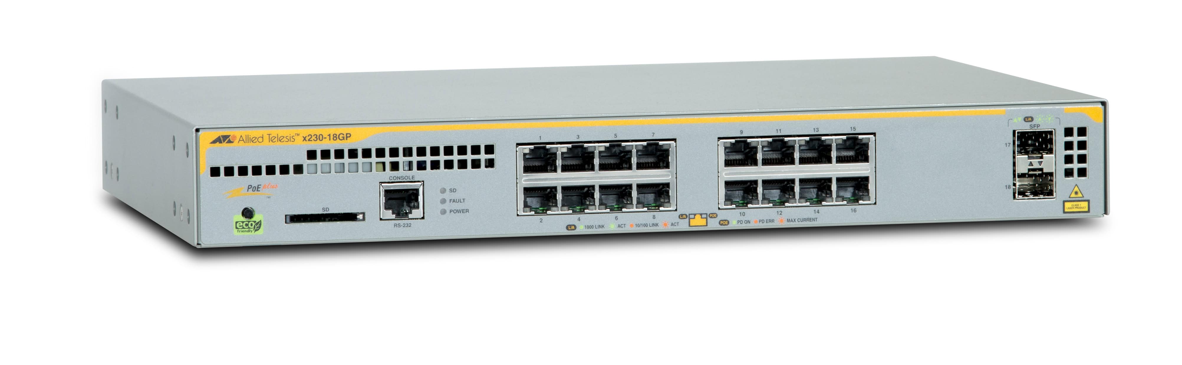 Allied Telesis AT-x230-18GP-50 Managed L2+ Gigabit Ethernet (10/100/1000) Power over Ethernet (PoE) Grijs (AT-X230-18GP-50) thumbnail