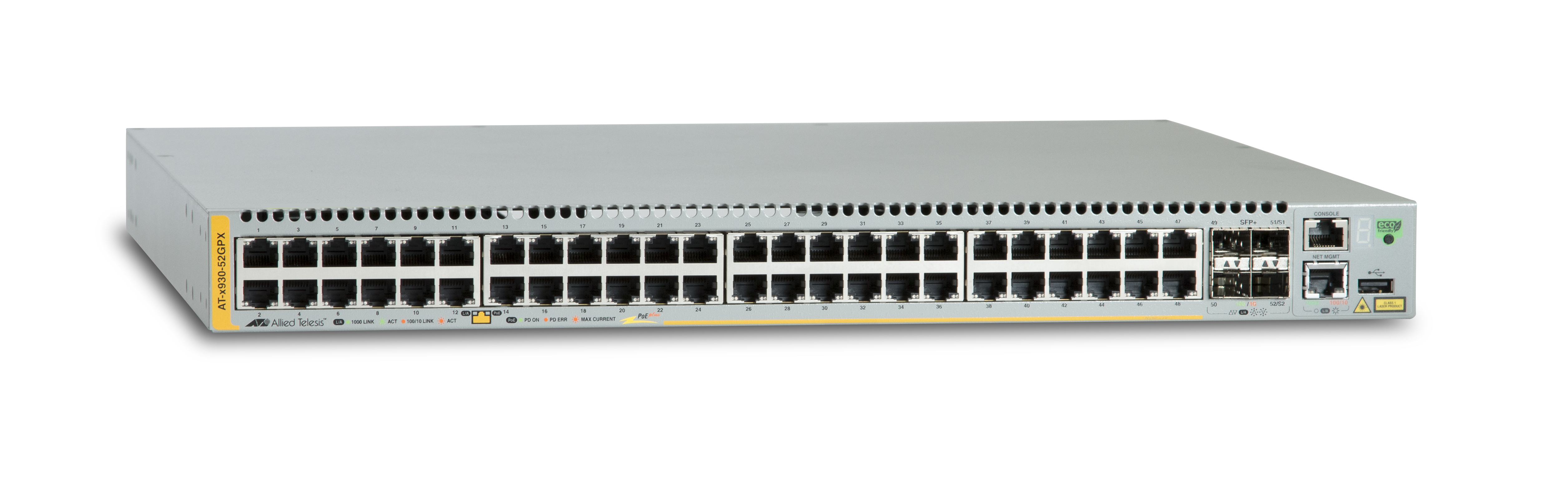 Allied Telesis AT-x930-52GPX Managed L3 Gigabit Ethernet (10/100/1000) Power over Ethernet (PoE) Grijs (AT-X930-52GPX) thumbnail