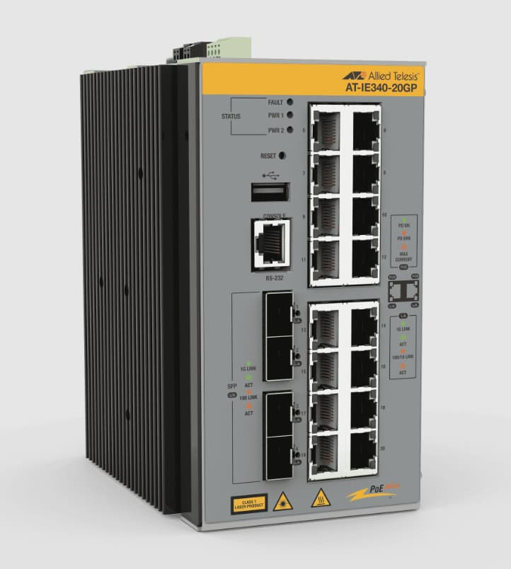 Allied Telesis AT-IE340-20GP-980 netwerk-switch Managed L3 Gigabit Ethernet (10/100/1000) Power over Ethernet (PoE) Grijs (IE340-20GP-980) thumbnail