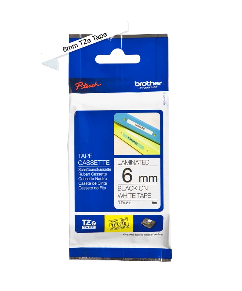 Brother TZe211 labelprinter-tape Zwart op wit TZe (TZE-211) thumbnail