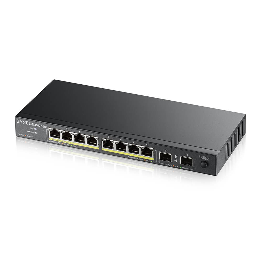 Zyxel GS1100-10HP v2 Unmanaged Gigabit Ethernet (10/100/1000) Power over Ethernet (PoE) Zwart (GS110010HPEU0102F) thumbnail