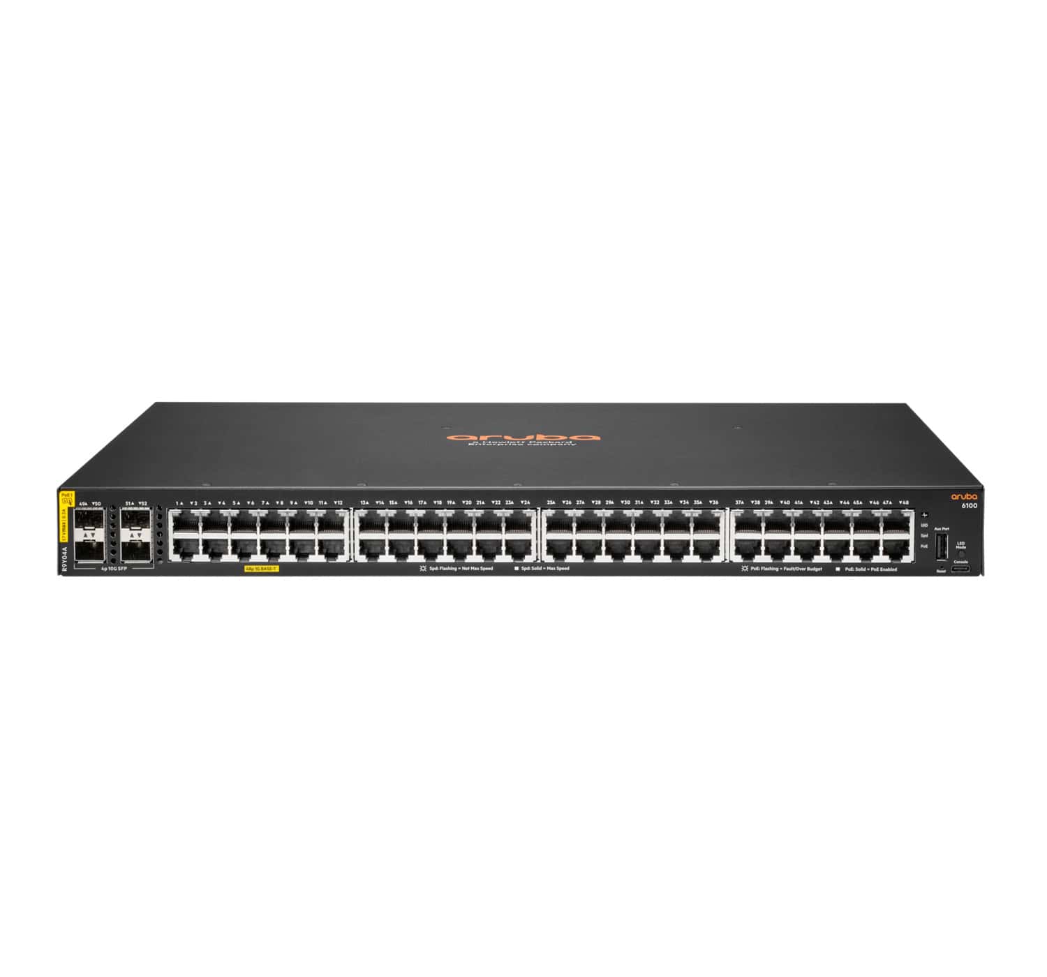 HPE Aruba Networking CX 6100 48G Class4 PoE 4SFP+ 740W Managed L3 Gigabit Ethernet (10/100/1000) Power over Ethernet (PoE) 1U (R9Y04A#ABB) thumbnail HPE Aruba Networking CX 6100 48G Class4 PoE 4SFP+ 740W Managed L3 Gigabit Ethernet (10/100/1000) Power over Ethernet (PoE) 1U (R9Y04A#ABB) thumbnail
