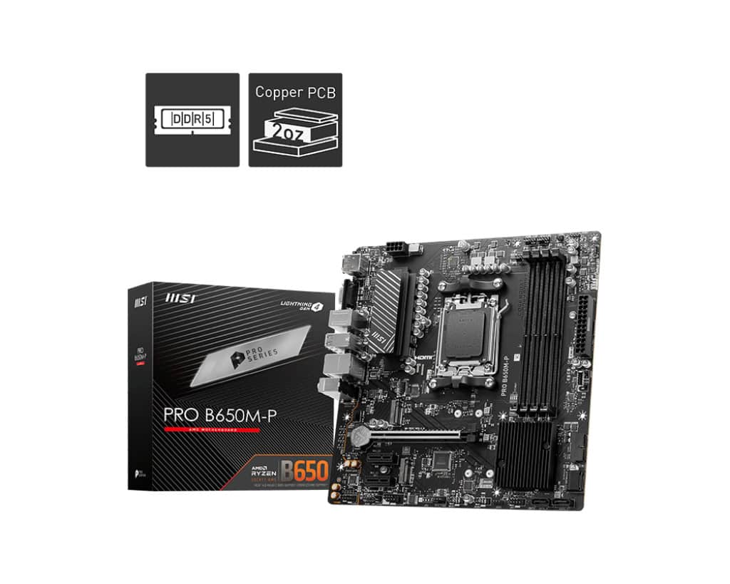 MSI PRO B650M-P moederbord AMD B650 Socket AM5 micro ATX (7E27-001R) thumbnail