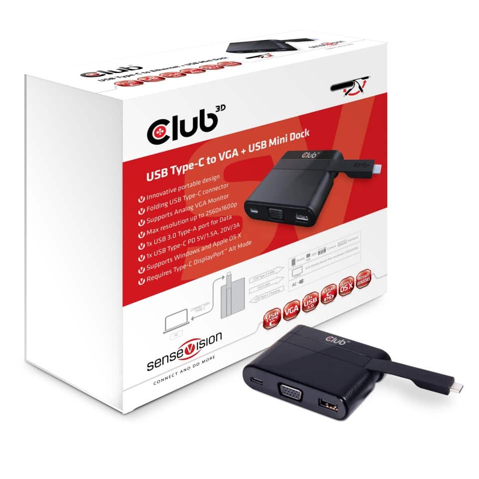 CLUB3D USB Type C to VGA + USB 3.0 + USB Type C Charging Mini Dock (CSV-1532) thumbnail