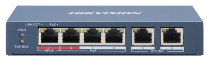 Hikvision DS-3E0106HP-E netwerk-switch Unmanaged Fast Ethernet (10/100) Power over Ethernet (PoE) Blauw (301801345) thumbnail