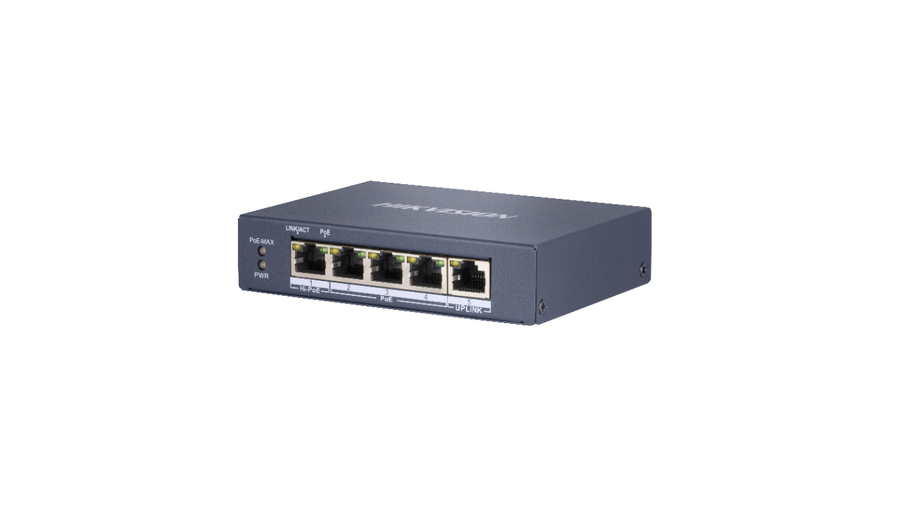 Hikvision DS-3E0505HP-E netwerk-switch Unmanaged Gigabit Ethernet (10/100/1000) Power over Ethernet (PoE) Blauw (301801511) thumbnail