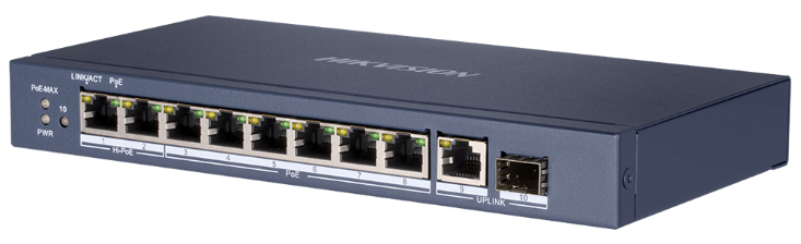 Hikvision DS-3E0510HP-E netwerk-switch Unmanaged Gigabit Ethernet (10/100/1000) Power over Ethernet (PoE) Blauw (301801513) thumbnail