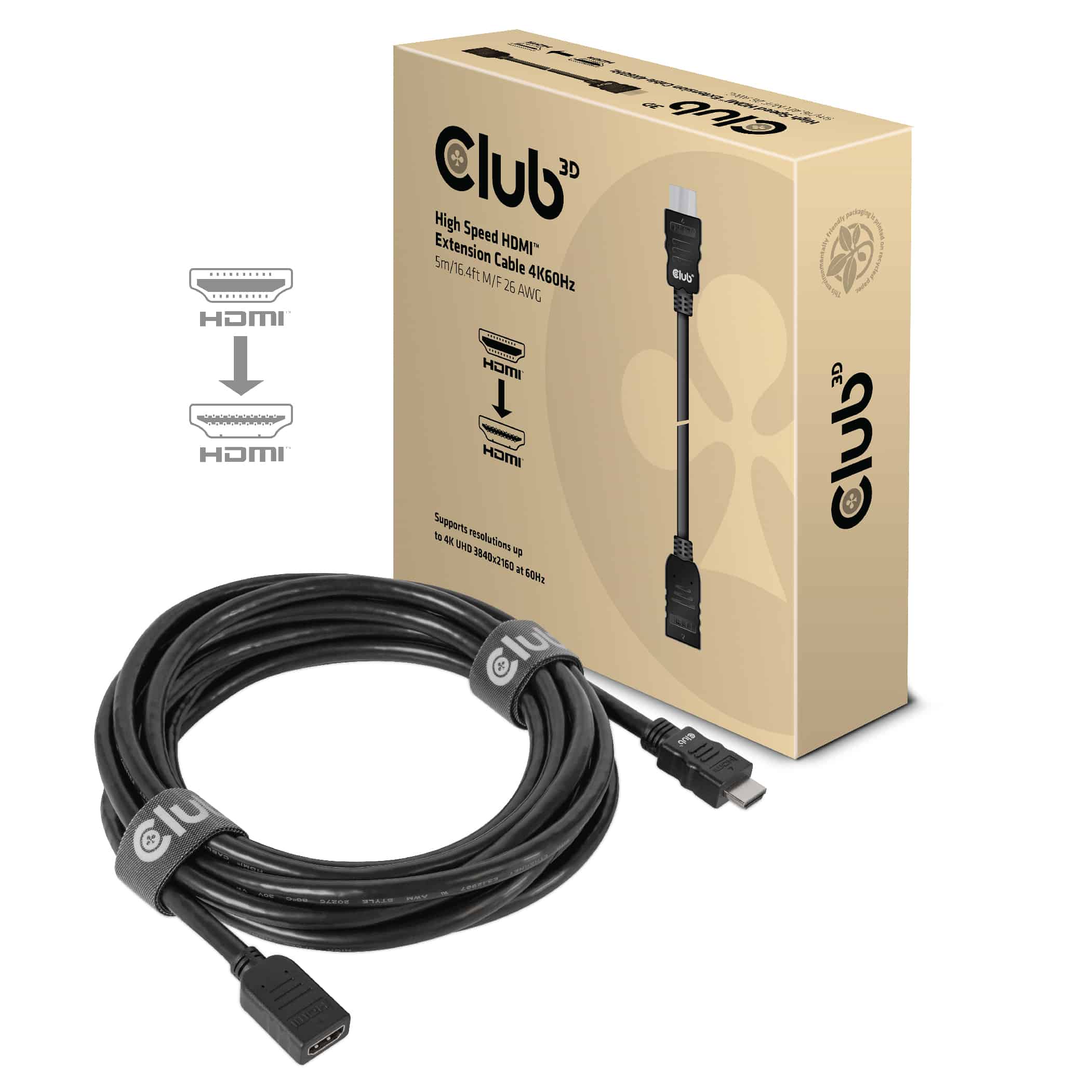 CLUB3D High Speed HDMI™ Extension Cable 4K60Hz M/F 5m/16.4ft 26 AWG (CAC-1325) thumbnail