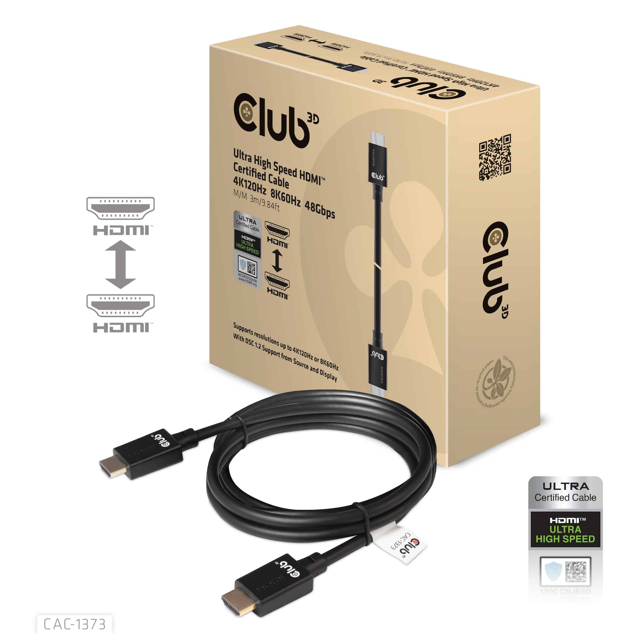 CLUB3D Ultra High Speed ??HDMI™2.1 gecertificeerde kabel 4K120Hz, 8K60Hz 48Gbps M/V 3 meter (CAC-1373) thumbnail
