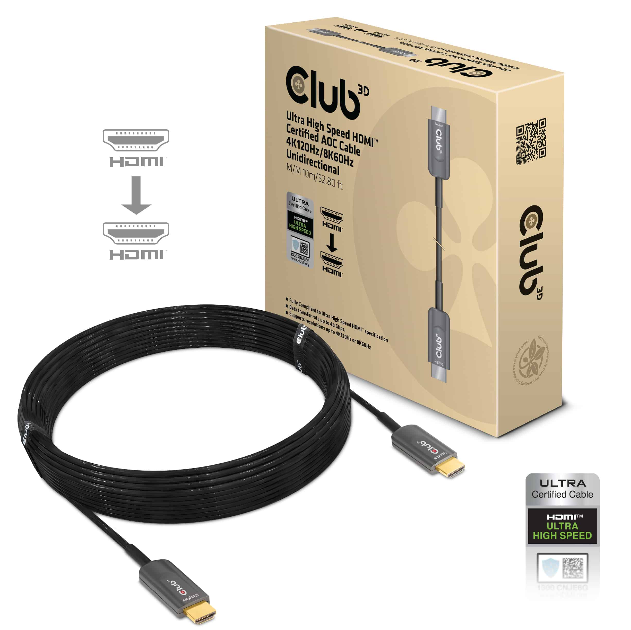 CLUB3D Ultra High Speed ??HDMI 2.1™ gecertificeerde AOC-kabel 4K120Hz/8K60Hz Unidirectioneel M/M 10 meter (CAC-1376) thumbnail CLUB3D Ultra High Speed ??HDMI 2.1™ gecertificeerde AOC-kabel 4K120Hz/8K60Hz Unidirectioneel M/M 10 meter (CAC-1376) thumbnail