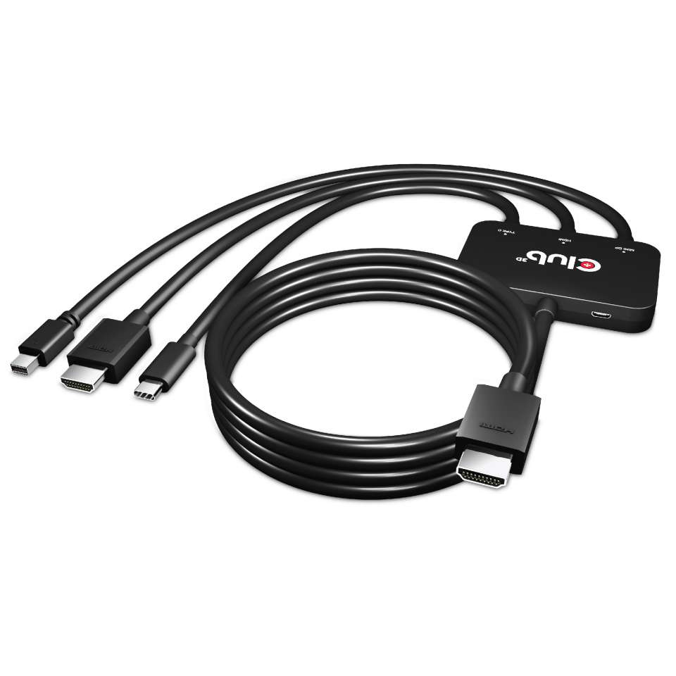 CLUB3D USB Type C + HDMI™ + MiniDisplayPort™ 1.2 to HDMI™ 4K60Hz HDR M/M Active Adapter 32AWG (CAC-1630) thumbnail