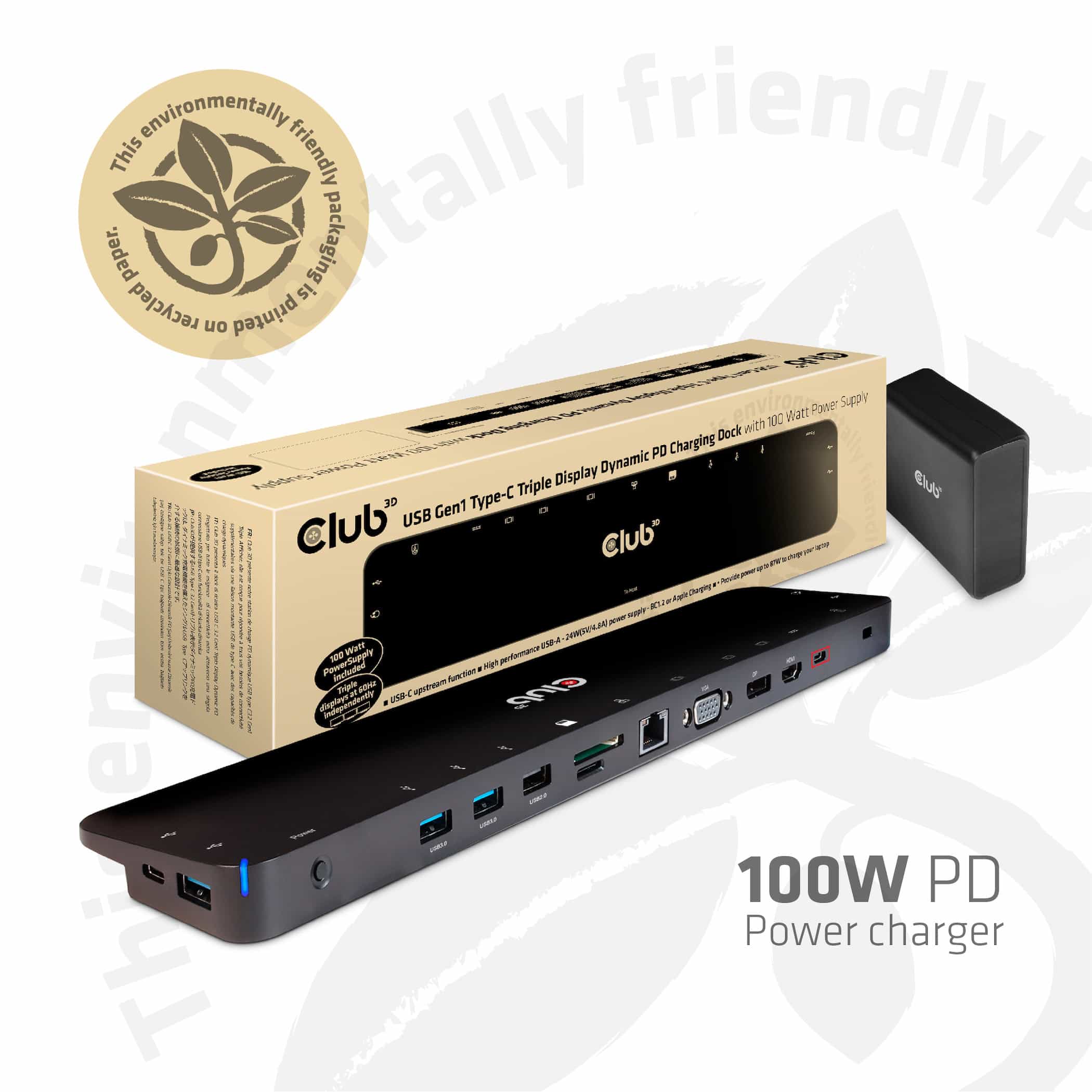 CLUB3D Club 3D USB Type-C Dockingstation – Verbind 3 Schermen & Laad Je Laptop Snel met 100W + Gratis charger inbegrepen (CSV-1564W100) thumbnail
