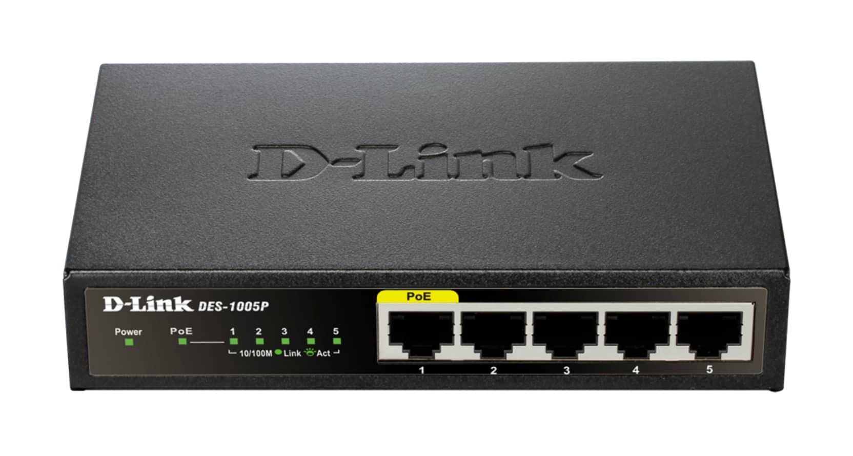 D-Link DES-1005P/E netwerk-switch Unmanaged L2 Fast Ethernet (10/100) Power over Ethernet (PoE) Zwart (DES-1005P/E) thumbnail D-Link DES-1005P/E netwerk-switch Unmanaged L2 Fast Ethernet (10/100) Power over Ethernet (PoE) Zwart (DES-1005P/E) thumbnail