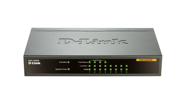 D-Link DES-1008PA netwerk-switch Unmanaged Fast Ethernet (10/100) Power over Ethernet (PoE) Zwart (DES-1008PA) thumbnail