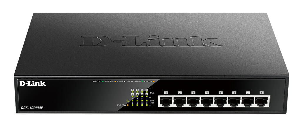 D-Link DGS-1008MP netwerk-switch Unmanaged Gigabit Ethernet (10/100/1000) Power over Ethernet (PoE) 1U Zwart (DGS-1008MP) thumbnail