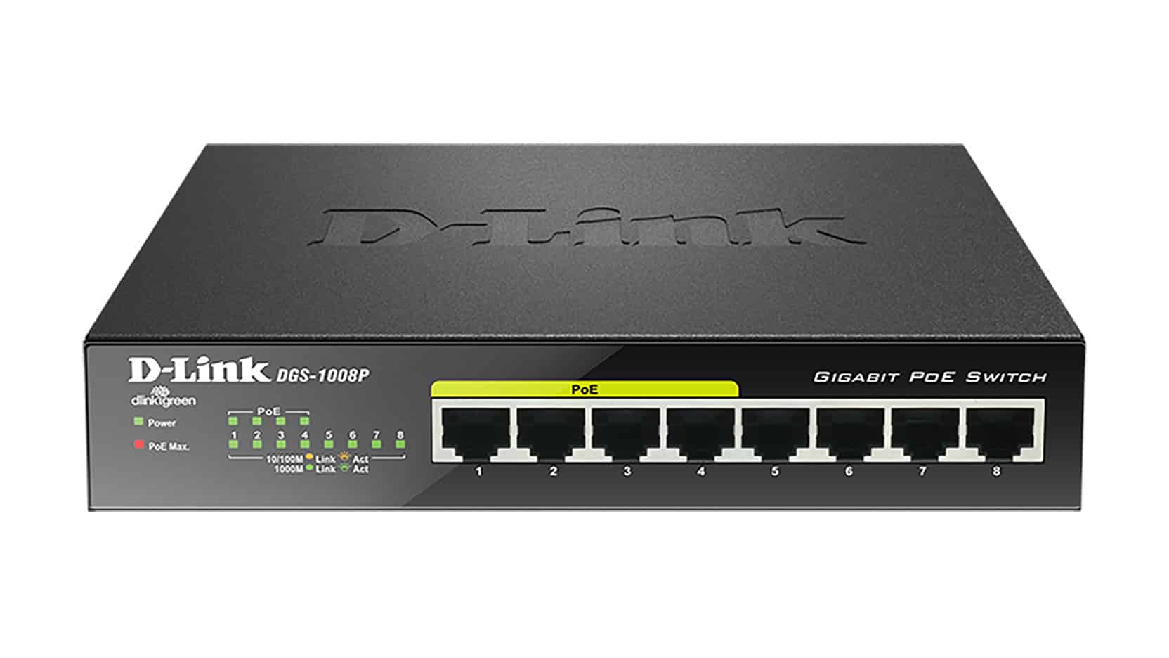D-Link DGS-1008P netwerk-switch Unmanaged Gigabit Ethernet (10/100/1000) Power over Ethernet (PoE) Zwart (DGS-1008P/E) thumbnail D-Link DGS-1008P netwerk-switch Unmanaged Gigabit Ethernet (10/100/1000) Power over Ethernet (PoE) Zwart (DGS-1008P/E) thumbnail