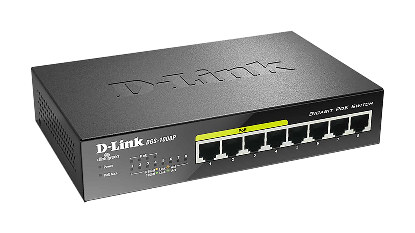 D-Link DGS-1008P netwerk-switch Unmanaged Gigabit Ethernet (10/100/1000) Power over Ethernet (PoE) Zwart (DGS-1008P/E) thumbnail