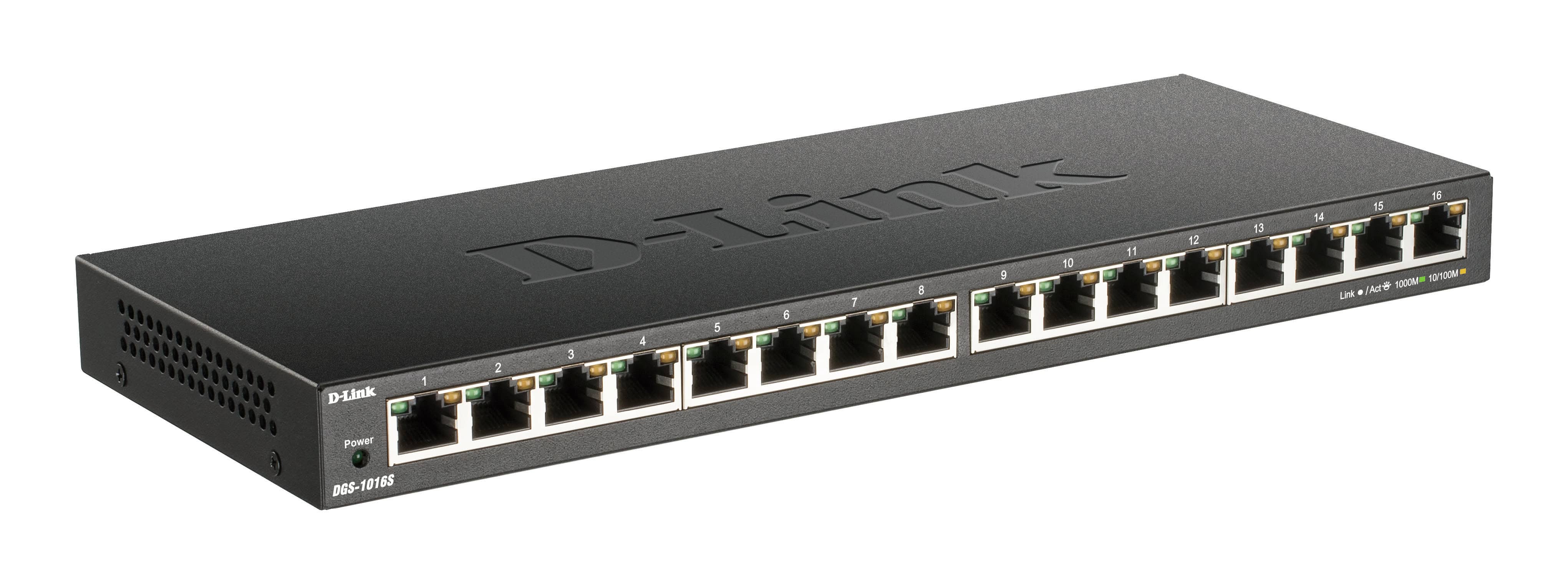 D-Link DGS-1016S Unmanaged Gigabit Ethernet (10/100/1000) Zwart (DGS-1016S/E) thumbnail