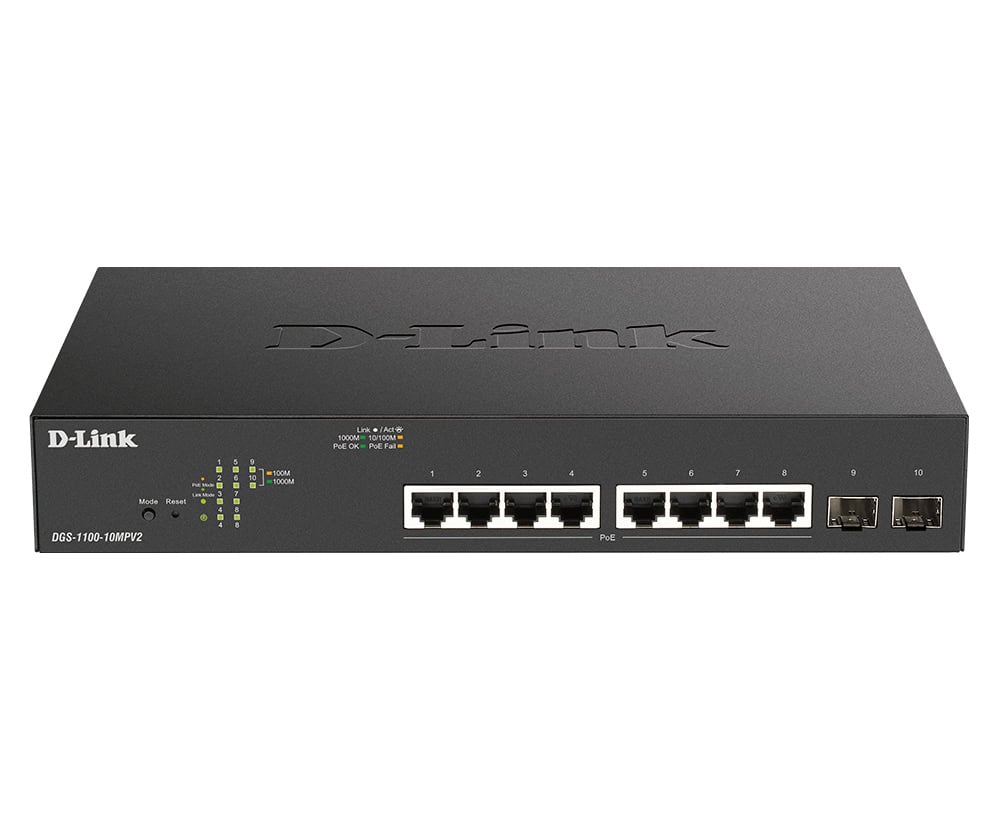 D-Link DGS-1100-10MPV2 netwerk-switch Managed L2 Gigabit Ethernet (10/100/1000) Power over Ethernet (PoE) 1U Zwart (DGS-1100-10MPV2) thumbnail