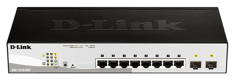 D-Link DGS-1210-08P Managed L2 Gigabit Ethernet (10/100/1000) Power over Ethernet (PoE) Zwart (DGS-1210-08P/E) thumbnail