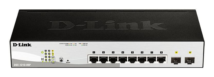 D-Link DGS-1210-08P Managed L2 Gigabit Ethernet (10/100/1000) Power over Ethernet (PoE) Zwart (DGS-1210-08P/E) thumbnail